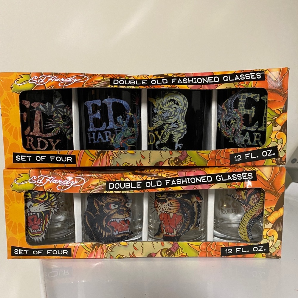 New Ed hardy 12oz glasses set of 8